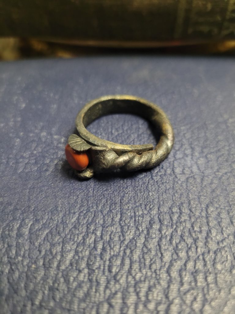 A handmade ring set with a carnelian stone. Part of our handmade jewlery collection
