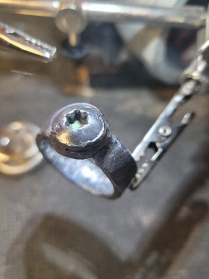 Hand forged ring made from an old iron nail and an allan bolt head. Part of our hand made jewelry collection